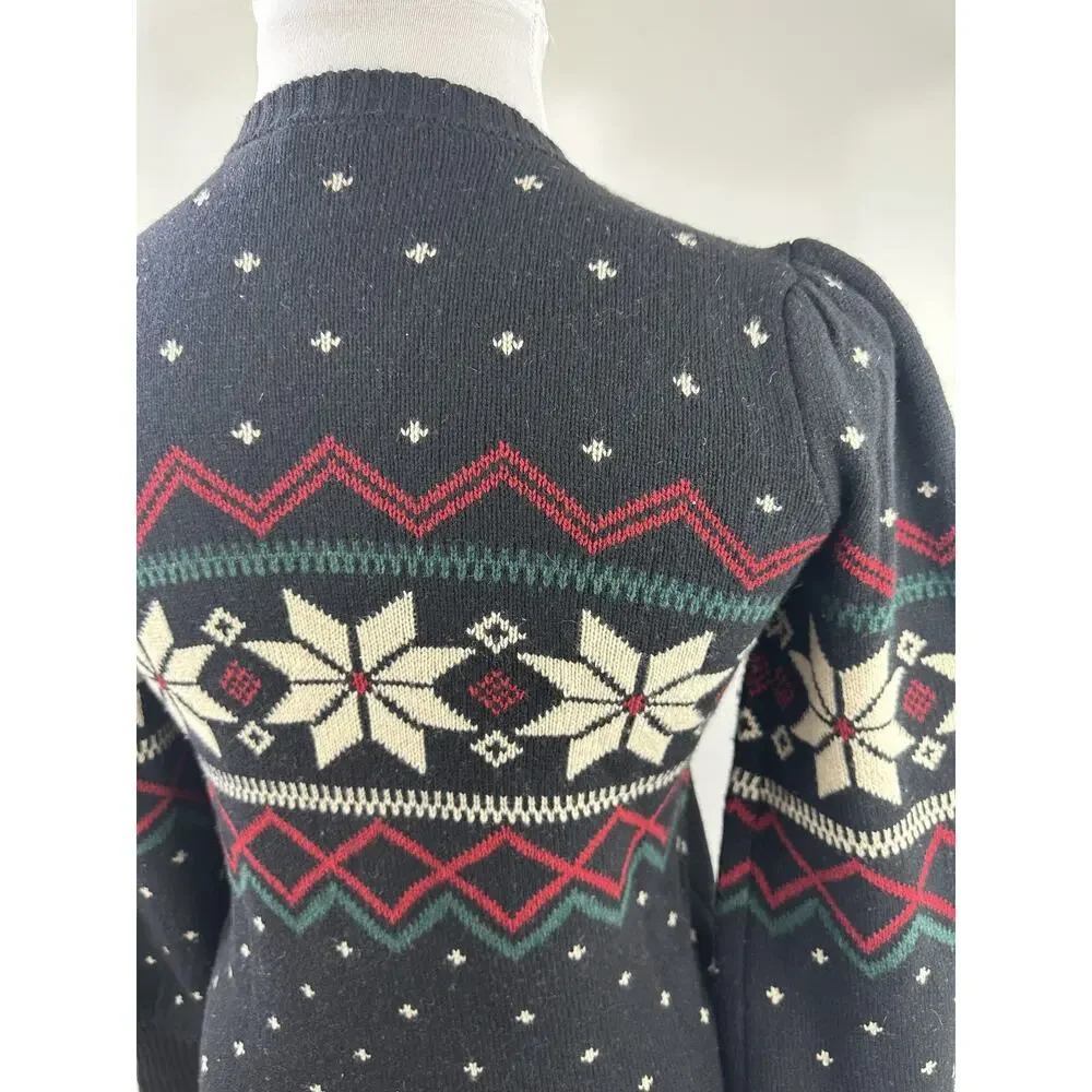 Ralph Lauren Fair Isle Puff Sleeve Sweater Wintry Snowflake Wool Mix Size Small - Picture 16 of 16